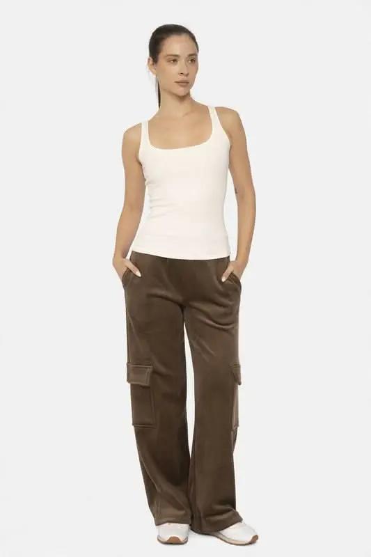 Mono B Elastic Waist Corduroy Cargo Pants - Love Salve